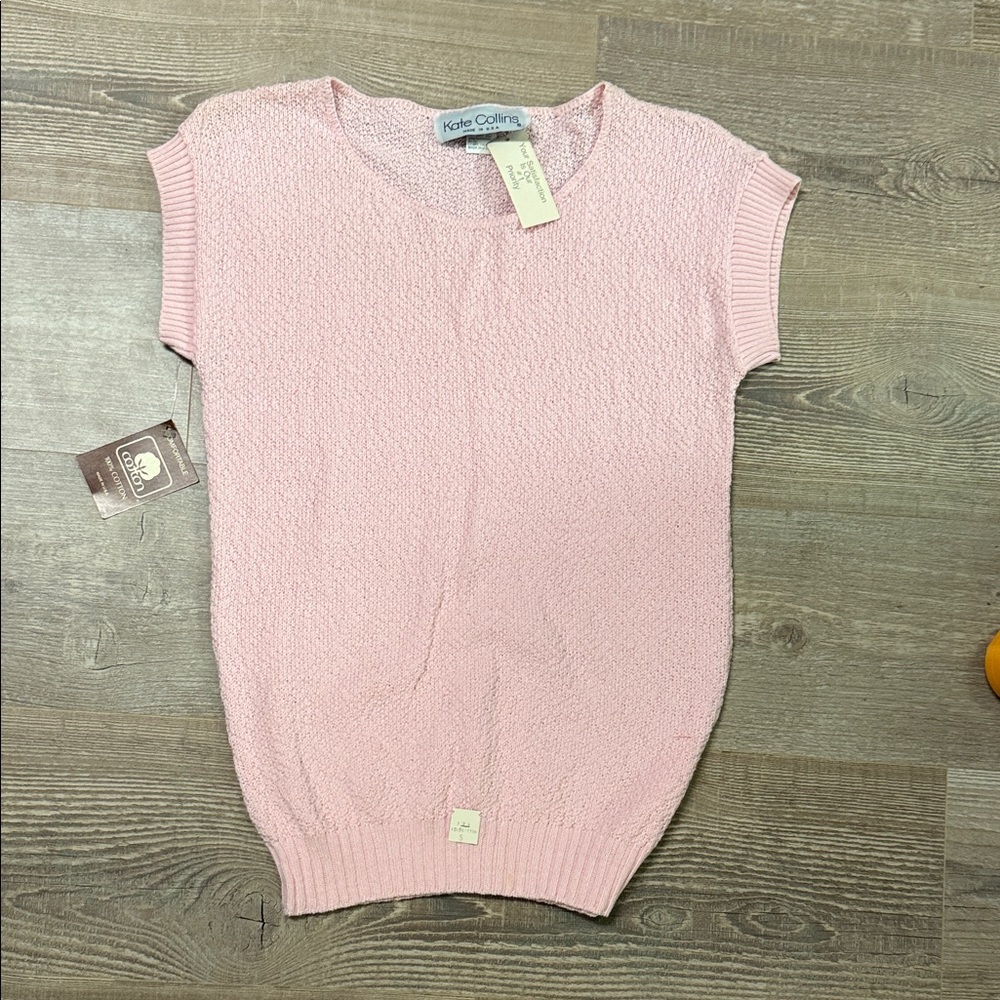 NWT Vintage Kate Collins Pink Short Sleeve Cotton Sweater